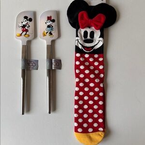 NEW Disney Minnie & Mickey Mouse Red Polka Dot Socks & Williams Sonoma Spatulas